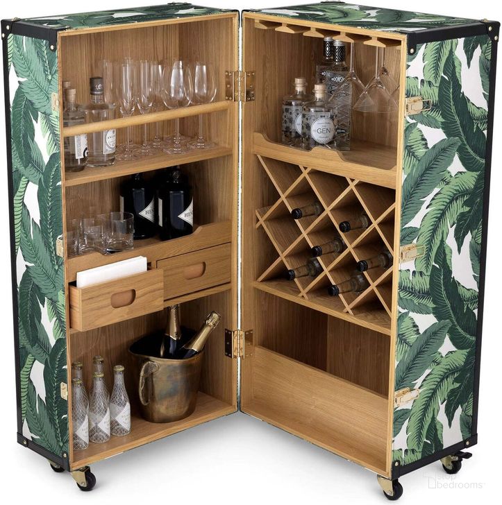 The appearance of Wine Cabinet Martini Bianco Mustique Green designed by Eichholtz in the modern / contemporary interior design. This green piece of furniture  was selected by 1StopBedrooms from  to add a touch of cosiness and style into your home. Sku: 114020. Material: Leather. Product Type: Wine Cabinet. Image1