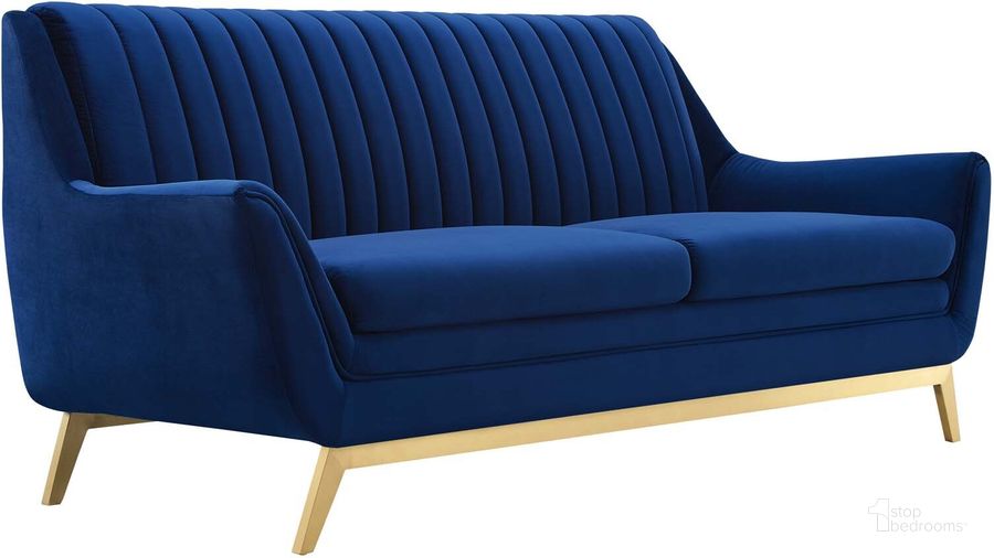 The appearance of Winsome Channel Tufted Performance Velvet Sofa In Navy designed by Modway in the modern / contemporary interior design. This navy piece of furniture  was selected by 1StopBedrooms from Winsome Collection to add a touch of cosiness and style into your home. Sku: EEI-4407-NAV. Material: Polyester. Product Type: Sofa. Image1