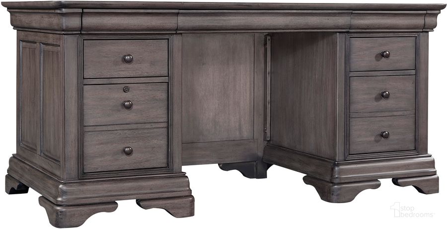 The appearance of Wisconsin Grey Executive Desk designed by Versailles Home in the traditional interior design. This grey piece of furniture  was selected by 1StopBedrooms from Wisconsin Collection to add a touch of cosiness and style into your home. Sku: I224-303. Material: Wood. Product Type: Executive Desk. Image1