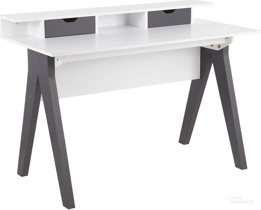 The appearance of Wishbone Contemporary Desk In Grey And White Wood designed by Lumisource in the modern / contemporary interior design. This grey piece of furniture  was selected by 1StopBedrooms from Wishbone Collection to add a touch of cosiness and style into your home. Sku: OFD-WISH GYW. Product Type: Desk. Material: MDF. Image1