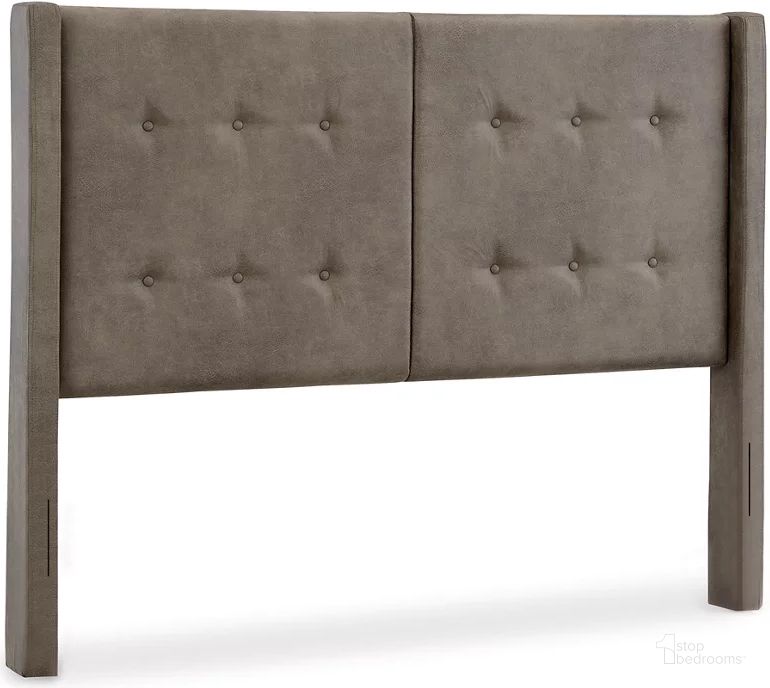 The appearance of Wittland Brown Queen Upholstered Panel Headboard Only designed by Signature Design by Ashley in the modern / contemporary interior design. This brown piece of furniture  was selected by 1StopBedrooms from Wittland Collection to add a touch of cosiness and style into your home. Sku: B374-57. Product Type: Headboard. Bed Size: Queen. Material: Leather Match. Image1