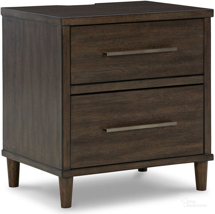 The appearance of Wittland Brown Two Drawer Nightstand designed by Signature Design by Ashley in the modern / contemporary interior design. This brown piece of furniture  was selected by 1StopBedrooms from Wittland Collection to add a touch of cosiness and style into your home. Sku: B374-92. Material: Wood. Product Type: Nightstand. Image1