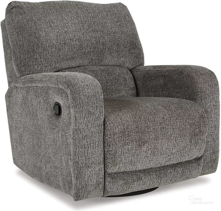 The appearance of Wittlich Silver Swivel Glider Recliner designed by Signature Design by Ashley in the modern / contemporary interior design. This slate piece of furniture  was selected by 1StopBedrooms from Wittlich Collection to add a touch of cosiness and style into your home. Sku: 5690161. Material: Fabric. Product Type: Recliner. Image1