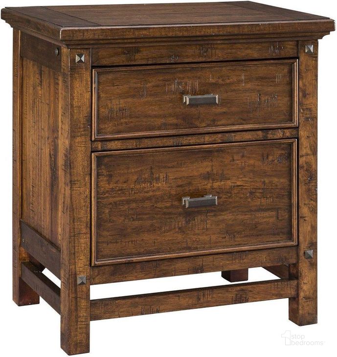 The appearance of Wolf Creek Vintage Acacia 2 Drawer Nightstand designed by Intercon in the rustic / southwestern interior design. This brown piece of furniture  was selected by 1StopBedrooms from Wolf Creek Collection to add a touch of cosiness and style into your home. Sku: WK-BR-6102-VAC-C. Product Type: Nightstand. Image1