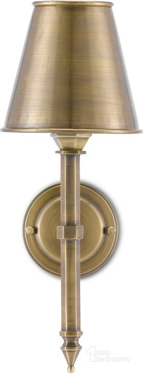 The appearance of Wollaton Brass Wall Sconce designed by Currey & Company in the modern / contemporary interior design. This brass piece of furniture  was selected by 1StopBedrooms from Bunny Williams Collection to add a touch of cosiness and style into your home. Sku: 5000-0174. Product Type: Wall Sconce. Material: Brass. Image1
