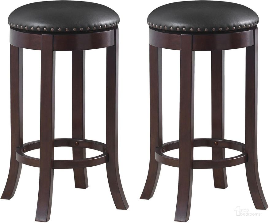 The appearance of Wooden Walnut 29" Bar Stool Set of 2 designed by Coaster in the transitional interior design. This brown piece of furniture  was selected by 1StopBedrooms from Wooden Collection to add a touch of cosiness and style into your home. Sku: 101060. Material: Wood. Product Type: Barstool. Image1