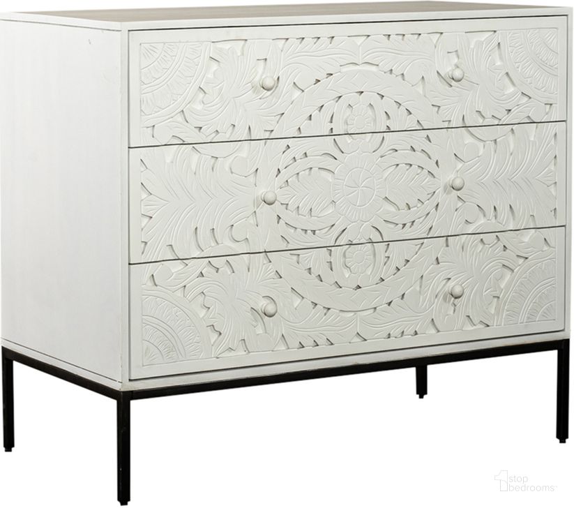 The appearance of Woodlyn 3 Drawer Accent Cabinet designed by Liberty in the traditional interior design. This white piece of furniture  was selected by 1StopBedrooms from Woodlyn Collection to add a touch of cosiness and style into your home. Sku: 2049-AC4024. Material: MDF. Product Type: Accent Cabinet. Image1