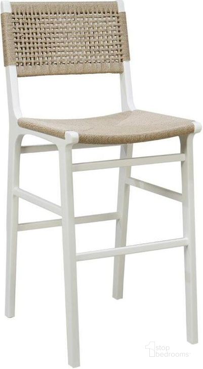 The appearance of Woven Back Bar Stool With Rush Seat In Matte White Lacquer designed by Worlds Away in the traditional interior design. This white piece of furniture  was selected by 1StopBedrooms from  to add a touch of cosiness and style into your home. Sku: CARSON WH. Material: Wood. Product Type: Barstool. Image1