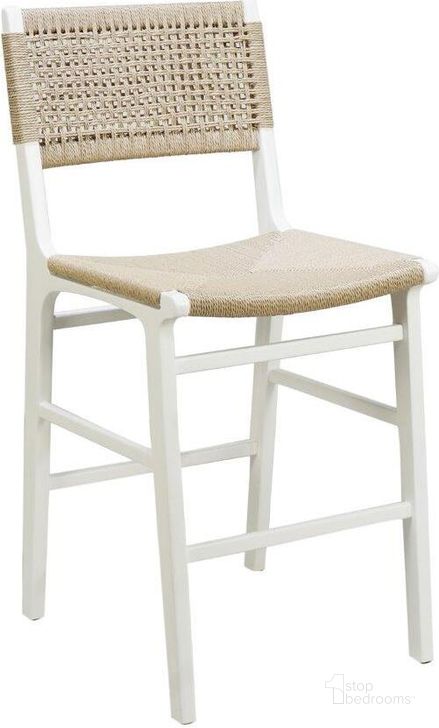 The appearance of Woven Back Counter Stool With Rush Seat In Matte White Lacquer designed by Worlds Away in the traditional interior design. This white piece of furniture  was selected by 1StopBedrooms from  to add a touch of cosiness and style into your home. Sku: ASTRID WH. Material: Wood. Product Type: Barstool. Image1