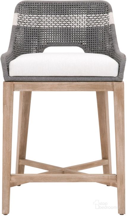 The appearance of Woven Dove Flat Rope Tapestry Counter Height Stool designed by Essentials For Living in the transitional interior design. This dove gray piece of furniture  was selected by 1StopBedrooms from Woven Collection to add a touch of cosiness and style into your home. Sku: 6850CS.DOV/WHT/NG. Material: Wood. Product Type: Outdoor Chair. Image1