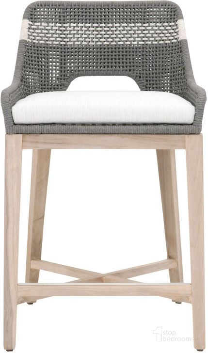 The appearance of Woven Dove Rope Tapestry Outdoor Counter Height Stool designed by Essentials For Living in the transitional interior design. This dove piece of furniture  was selected by 1StopBedrooms from Woven Collection to add a touch of cosiness and style into your home. Sku: 6850CS.DOV/WHT/GT. Material: Wood. Product Type: Outdoor Chair. Image1