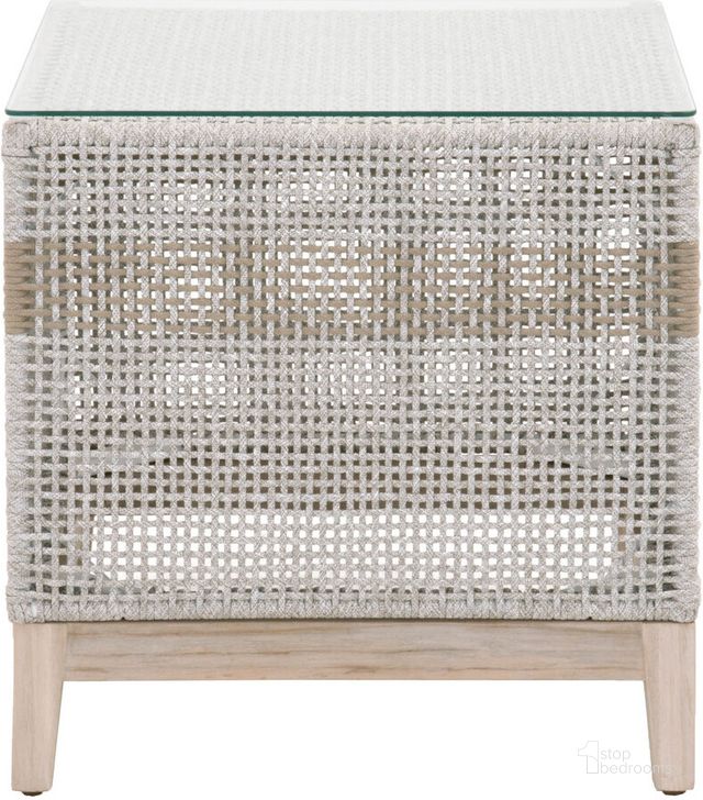 The appearance of Woven Gray And Clear Tapestry Outdoor End Table designed by Essentials For Living in the modern / contemporary interior design. This white piece of furniture  was selected by 1StopBedrooms from Woven Collection to add a touch of cosiness and style into your home. Sku: 6847.WTA/GT. Material: Wood. Product Type: Outdoor Dining Table. Size: 22". Image1