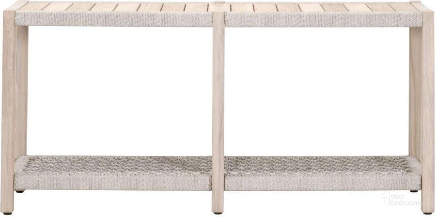 The appearance of Woven Teak Wrap Outdoor Console Table designed by Essentials For Living in the transitional interior design. This teak piece of furniture  was selected by 1StopBedrooms from Woven Collection to add a touch of cosiness and style into your home. Sku: 6873.WTA/GT. Material: Fabric. Product Type: Outdoor Table. Image1