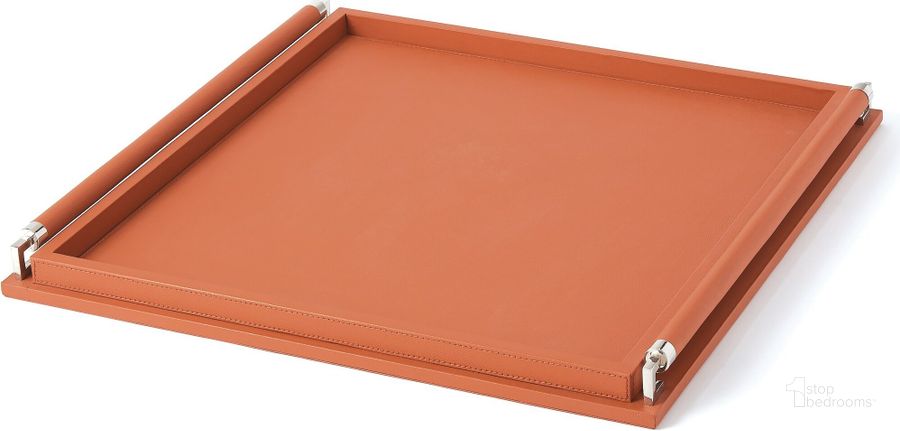 The appearance of Wrapped Handle Large Tray In Coral Leather designed by Global Views in the modern / contemporary interior design. This orange piece of furniture  was selected by 1StopBedrooms from Wrapped Collection to add a touch of cosiness and style into your home. Sku: 9.91378. Material: Leather. Product Type: Tray. Image1