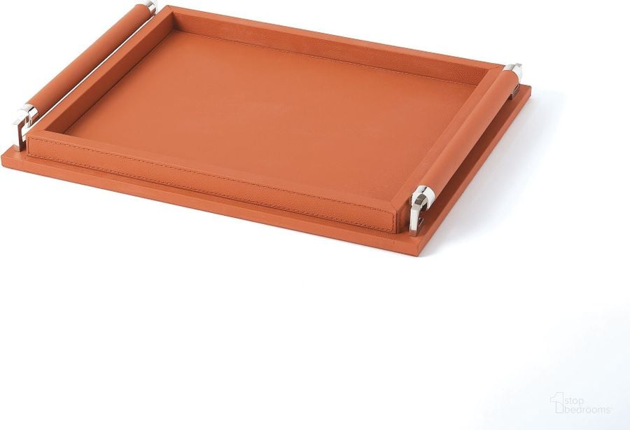 The appearance of Wrapped Handle Small Tray In Coral Leather designed by Global Views in the modern / contemporary interior design. This orange piece of furniture  was selected by 1StopBedrooms from Wrapped Collection to add a touch of cosiness and style into your home. Sku: 9.91379. Material: Leather. Product Type: Tray. Image1