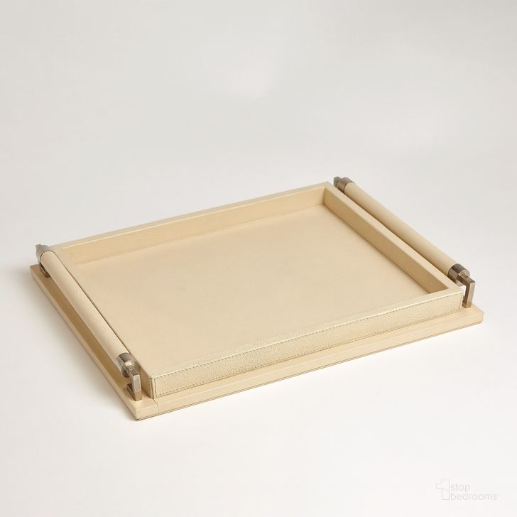 The appearance of Wrapped Handle Small Tray In Ivory Leather designed by Global Views in the modern / contemporary interior design. This ivory piece of furniture  was selected by 1StopBedrooms from Wrapped Collection to add a touch of cosiness and style into your home. Sku: 9.91377. Material: Leather. Product Type: Tray. Image1