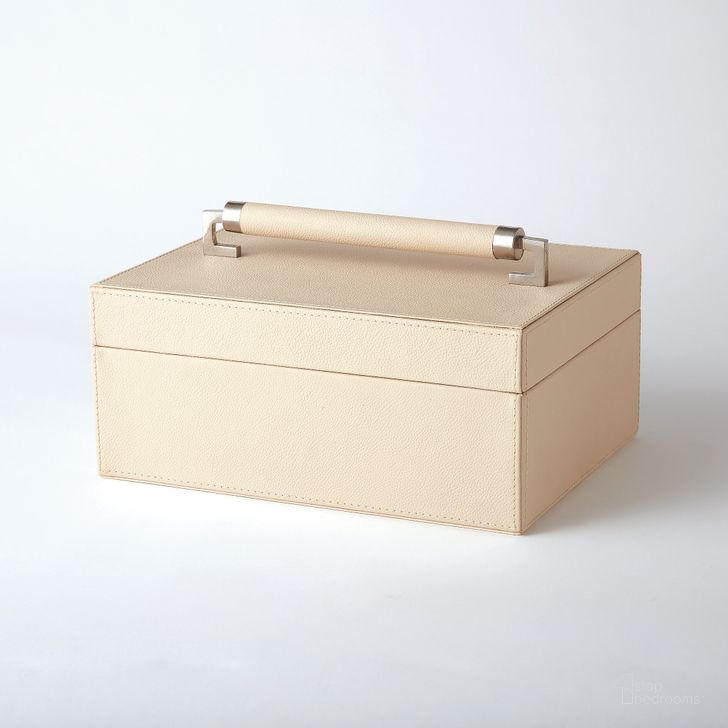 The appearance of Wrapped Leather Handle Box In Ivory designed by Global Views in the modern / contemporary interior design. This ivory piece of furniture  was selected by 1StopBedrooms from Wrapped Collection to add a touch of cosiness and style into your home. Sku: 9.92596. Material: Leather. Product Type: Box. Image1