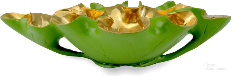 The appearance of Wrapped Lotus Leaf Green Bowl designed by Currey & Company in the modern / contemporary interior design. This green piece of furniture  was selected by 1StopBedrooms from Wrapped Lotus Collection to add a touch of cosiness and style into your home. Sku: 1200-0621. Material: Metal. Product Type: Bowl. Image1