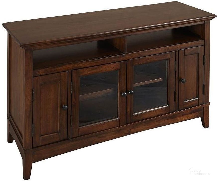 The appearance of Westlake Cherry Brown TV Console designed by A-America in the transitional interior design. This brown piece of furniture  was selected by 1StopBedrooms from Westlake Collection to add a touch of cosiness and style into your home. Sku: WSLCB7540. Material: Wood. Product Type: TV Stands and TV Console. Image1