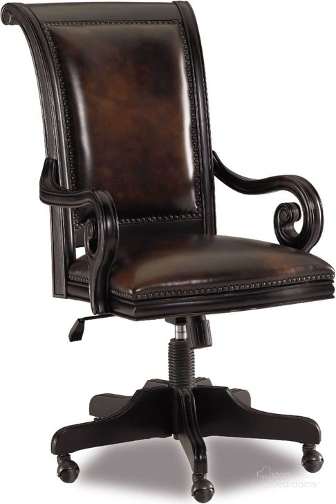 The appearance of Telluride Black Tilt Swivel Chair designed by Hooker in the traditional interior design. This black piece of furniture  was selected by 1StopBedrooms from Telluride Collection to add a touch of cosiness and style into your home. Sku: 370-30-220. Material: Leather. Product Type: Swivel Chair. Image1