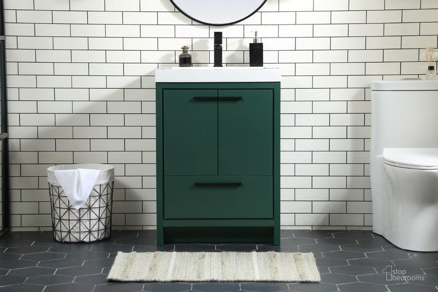 The appearance of Wyatt 24 Inch Single Bathroom Vanity In Green designed by Elegant Lighting in the transitional interior design. This green piece of furniture  was selected by 1StopBedrooms from Wyatt Collection to add a touch of cosiness and style into your home. Sku: VF46024MGN. Material: MDF. Product Type: Bathroom Vanity. Image1