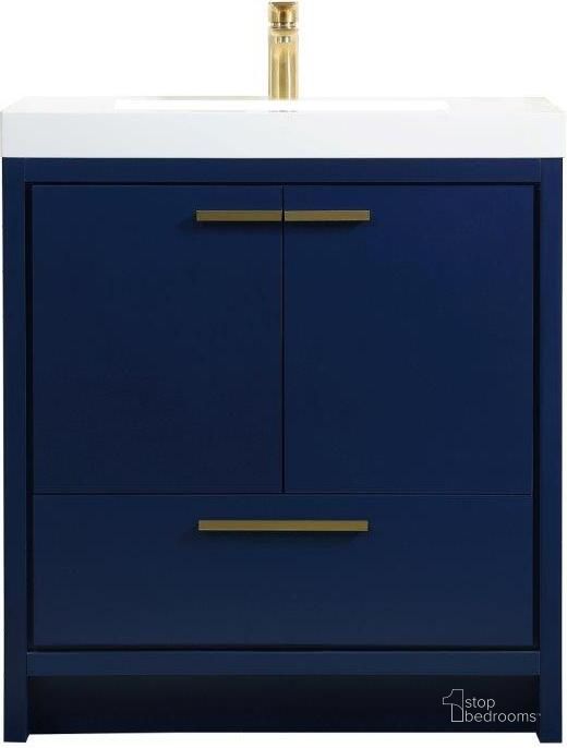 The appearance of Wyatt 30 Inch Single Bathroom Vanity In Blue designed by Elegant Lighting in the transitional interior design. This blue piece of furniture  was selected by 1StopBedrooms from Wyatt Collection to add a touch of cosiness and style into your home. Sku: VF46030MBL. Material: MDF. Product Type: Bathroom Vanity. Image1