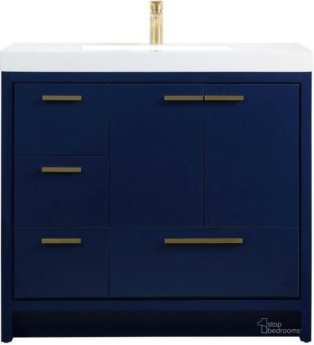 The appearance of Wyatt 36 Inch Single Bathroom Vanity In Blue designed by Elegant Lighting in the transitional interior design. This blue piece of furniture  was selected by 1StopBedrooms from Wyatt Collection to add a touch of cosiness and style into your home. Sku: VF46036MBL. Material: MDF. Product Type: Bathroom Vanity. Image1