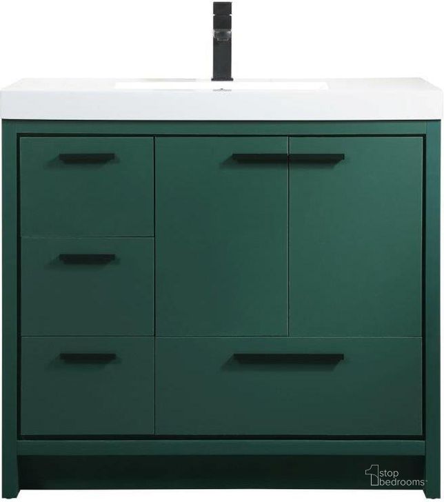 The appearance of Wyatt 36 Inch Single Bathroom Vanity In Green designed by Elegant Lighting in the transitional interior design. This green piece of furniture  was selected by 1StopBedrooms from Wyatt Collection to add a touch of cosiness and style into your home. Sku: VF46036MGN. Material: MDF. Product Type: Bathroom Vanity. Image1