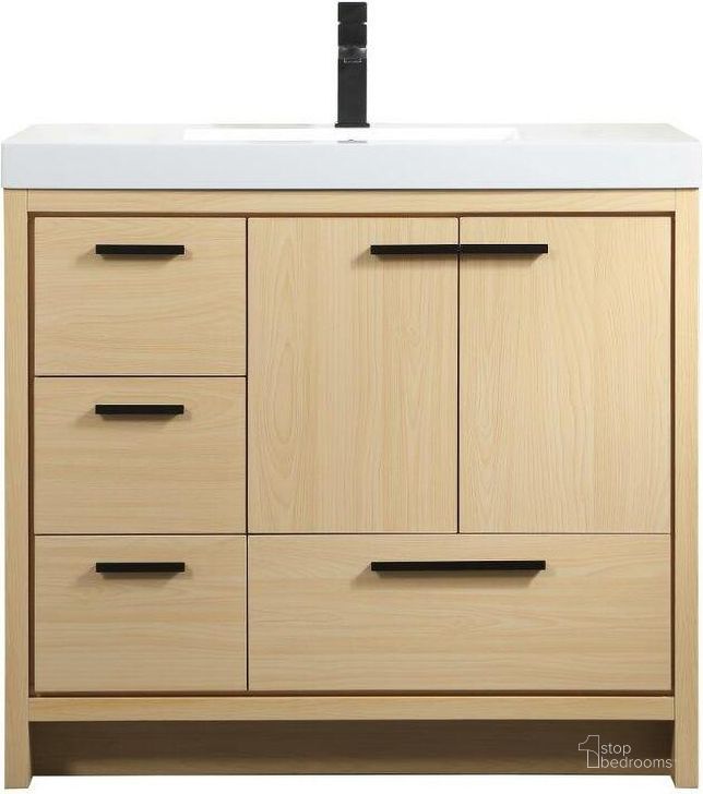 The appearance of Wyatt 36 Inch Single Bathroom Vanity In Maple designed by Elegant Lighting in the transitional interior design. This maple piece of furniture  was selected by 1StopBedrooms from Wyatt Collection to add a touch of cosiness and style into your home. Sku: VF46036MMP. Material: MDF. Product Type: Bathroom Vanity. Image1