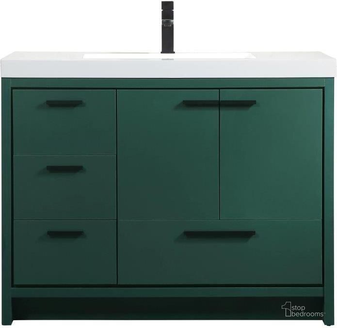 The appearance of Wyatt 42 Inch Single Bathroom Vanity In Green designed by Elegant Lighting in the transitional interior design. This green piece of furniture  was selected by 1StopBedrooms from Wyatt Collection to add a touch of cosiness and style into your home. Sku: VF46042MGN. Material: MDF. Product Type: Bathroom Vanity. Image1