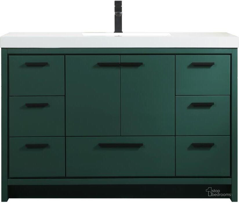 The appearance of Wyatt 48 Inch Single Bathroom Vanity In Green designed by Elegant Lighting in the transitional interior design. This green piece of furniture  was selected by 1StopBedrooms from Wyatt Collection to add a touch of cosiness and style into your home. Sku: VF46048MGN. Material: MDF. Product Type: Bathroom Vanity. Image1