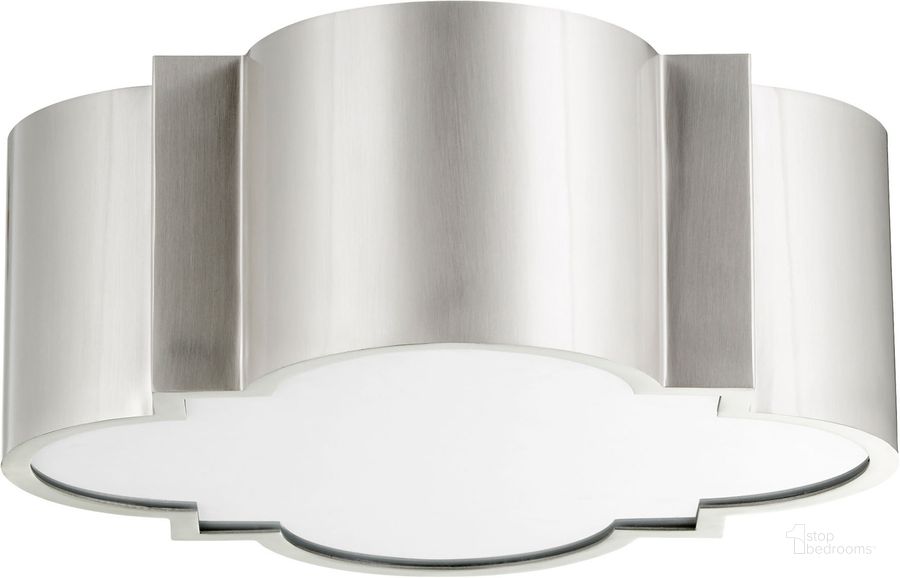 The appearance of Wyatt Satin Nickel Ceiling Mount 2 Light designed by Cyan Design in the modern / contemporary interior design. This silver and grey piece of furniture  was selected by 1StopBedrooms from Wyatt Collection to add a touch of cosiness and style into your home. Sku: 10061. Product Type: Lighting. Material: Iron.