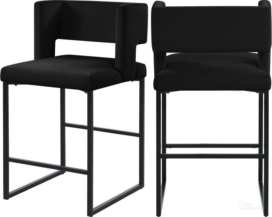 The appearance of Wykeham Black Velvet Barstool Set of 2 0qb24355806 designed by Furnique in the modern / contemporary interior design. This black velvet piece of furniture  was selected by 1StopBedrooms from Wykeham Collection to add a touch of cosiness and style into your home. Sku: 970Black-C. Product Type: Barstool. Material: Velvet. Image1