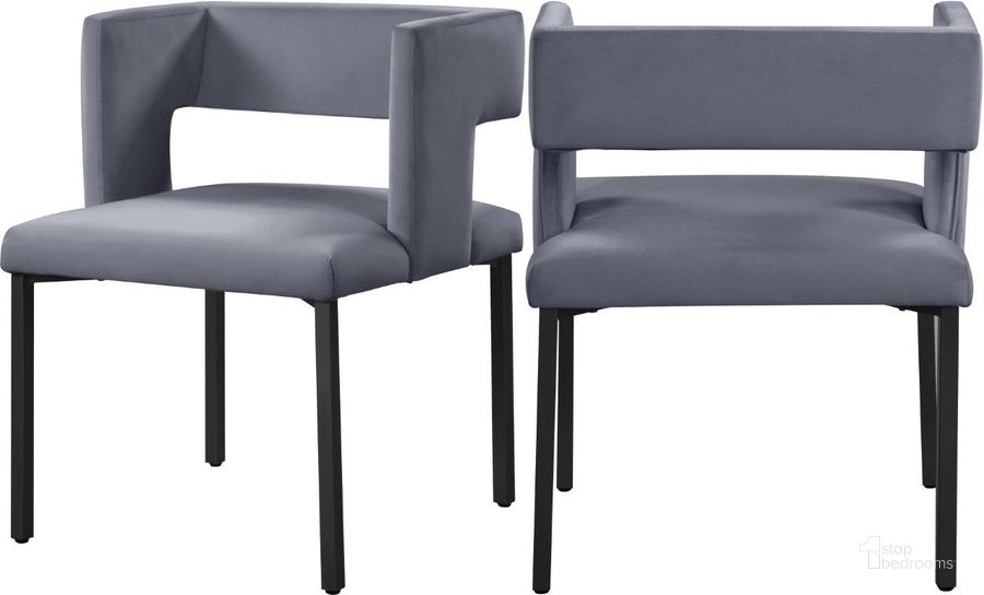 The appearance of Wykeham Grey Velvet Dining Chair Set of 2 0qb24355899 designed by Furnique in the modern / contemporary interior design. This grey velvet piece of furniture  was selected by 1StopBedrooms from Wykeham Collection to add a touch of cosiness and style into your home. Sku: 968Grey-C. Product Type: Dining Chair. Material: Velvet. Image1