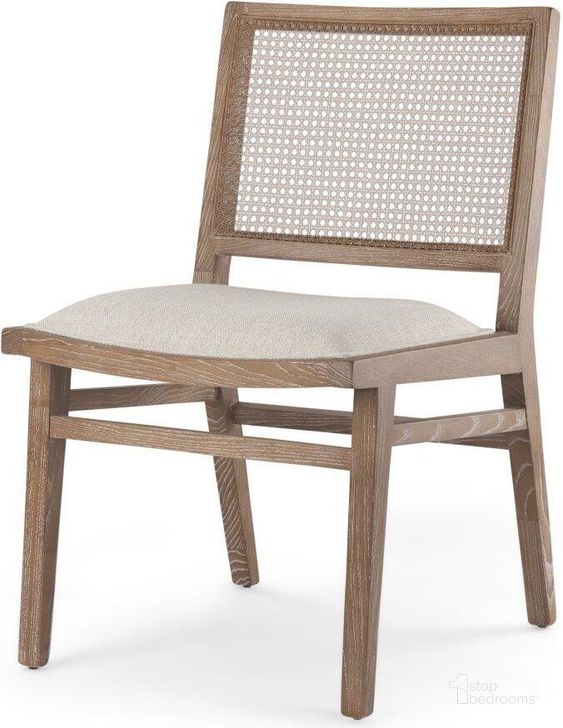 The appearance of Wynn Cream Upholstered Fabric With Brown Wood Dining Chair Set of 2 designed by Mercana in the modern / contemporary interior design. This beige and brown piece of furniture  was selected by 1StopBedrooms from Wynn Collection to add a touch of cosiness and style into your home. Sku: 69829. Material: Wood. Product Type: Dining Chair. Image1