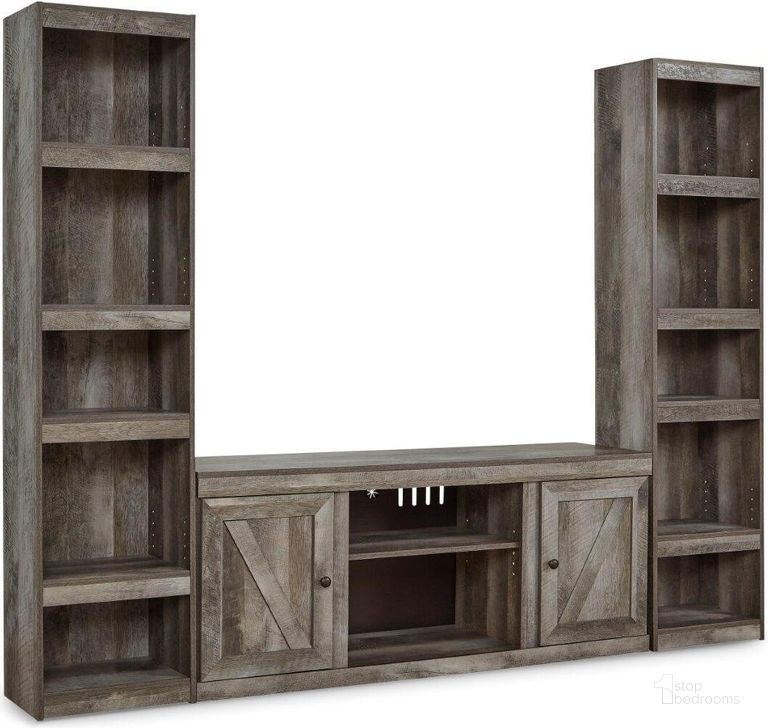 The appearance of Wynnlow Gray Entertainment Center designed by Signature Design by Ashley in the transitional interior design. This gray piece of furniture  was selected by 1StopBedrooms from Wynnlow Collection to add a touch of cosiness and style into your home. Sku: EW0440-268;EW0440-124;EW0440-124. Material: Wood. Product Type: Entertainment Centers and Wall. Image1