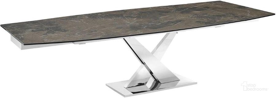 The appearance of X Base Manual Dining Table With Stainless Base and Brown Marbled Top designed by Casabianca Home in the modern / contemporary interior design. This brown piece of furniture  was selected by 1StopBedrooms from X Base Collection to add a touch of cosiness and style into your home. Sku: TC-MAN07EMP. Table Base Style: Trestle. Product Type: Dining Table. Table Top Shape: Rectangular. Material: Stainless Steel. Size: 71". Image1