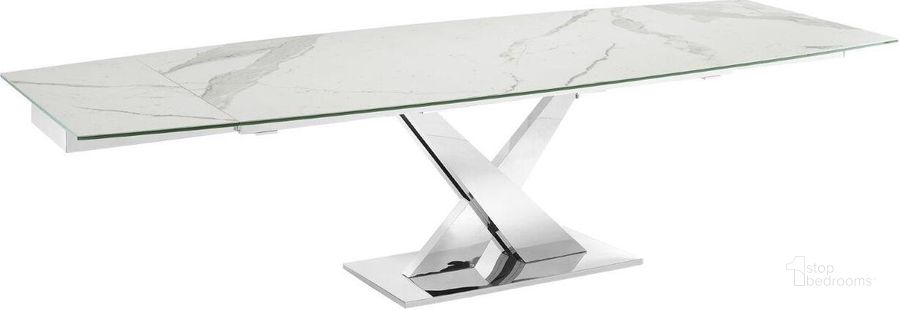 The appearance of X Base Manual Dining Table With Stainless Base and White Marbled Top designed by Casabianca Home in the modern / contemporary interior design. This stainless steel piece of furniture  was selected by 1StopBedrooms from X Base Collection to add a touch of cosiness and style into your home. Sku: TC-MAN07MAR. Table Base Style: Trestle. Product Type: Dining Table. Table Top Shape: Rectangular. Material: Stainless Steel. Size: 71". Image1