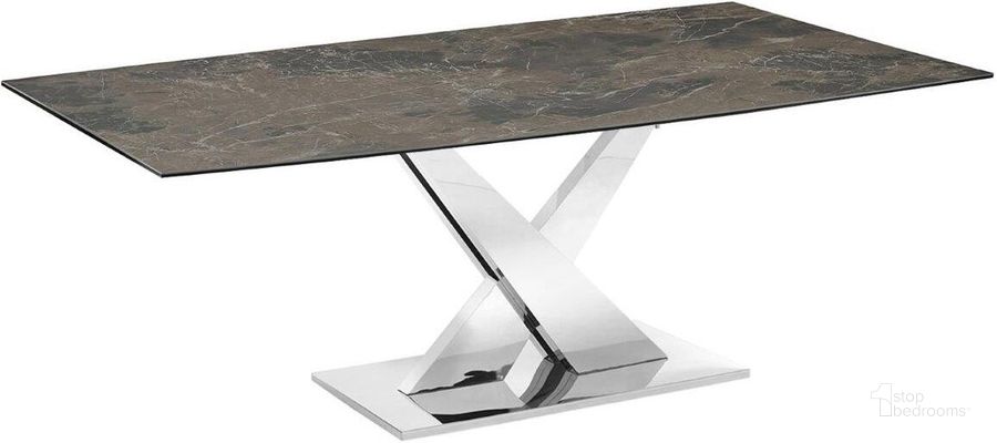 The appearance of X Base Dining Table With Stainless Base and Brown Marbled Top designed by Casabianca Home in the modern / contemporary interior design. This brown piece of furniture  was selected by 1StopBedrooms from X Base Collection to add a touch of cosiness and style into your home. Sku: TC-MFIX07EMP. Table Base Style: Trestle. Product Type: Dining Table. Table Top Shape: Rectangular. Material: Stainless Steel. Size: 71.