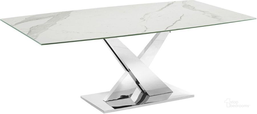 The appearance of X Base Dining Table With Stainless Base and White Marbled Top designed by Casabianca Home in the modern / contemporary interior design. This stainless steel piece of furniture  was selected by 1StopBedrooms from X Base Collection to add a touch of cosiness and style into your home. Sku: TC-MFIX07MAR. Table Base Style: Trestle. Product Type: Dining Table. Table Top Shape: Rectangular. Material: Stainless Steel. Size: 71.