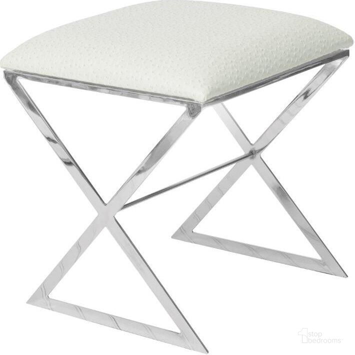 The appearance of X-Side-Nuo Cream Ostrich And Nickel X Side Stool designed by Worlds Away in the modern / contemporary interior design. This white piece of furniture  was selected by 1StopBedrooms from X-Side Collection to add a touch of cosiness and style into your home. Sku: X SIDE NUO. Material: Metal. Product Type: Stool.
