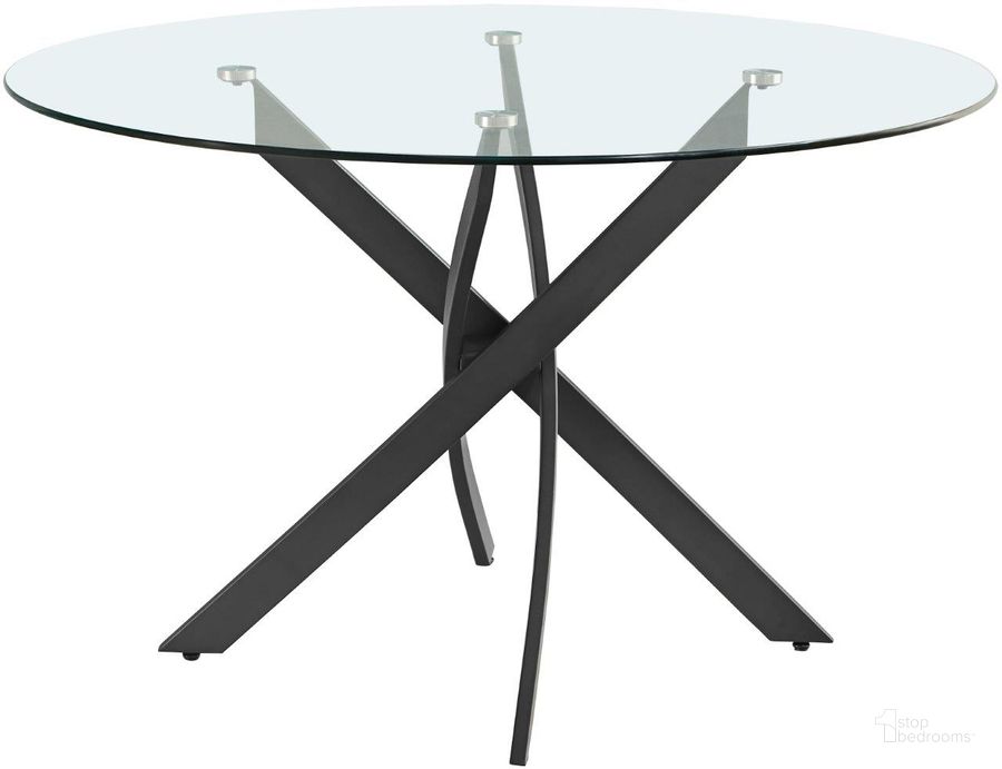 The appearance of Xander Matte Black Round Dining Table designed by Meridian in the modern / contemporary interior design. This matte black piece of furniture  was selected by 1StopBedrooms from Xander Collection to add a touch of cosiness and style into your home. Sku: 986-T-1;986-T-2. Table Base Style: Trestle. Table Top Shape: Round. Product Type: Dining Table. Material: Iron. Image1