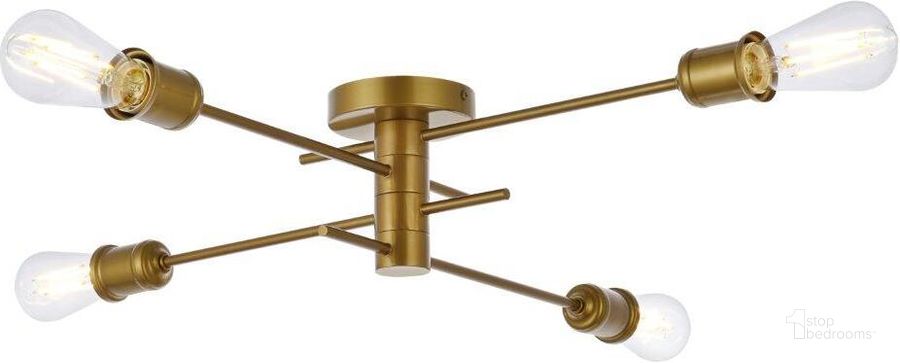 The appearance of Xavier 4 Lights Flush Mount In Brass designed by Elegant Lighting in the transitional interior design. This brass piece of furniture  was selected by 1StopBedrooms from Xavier Collection to add a touch of cosiness and style into your home. Sku: LD7050F26BR. Material: Metal. Product Type: Flush Mount. Image1