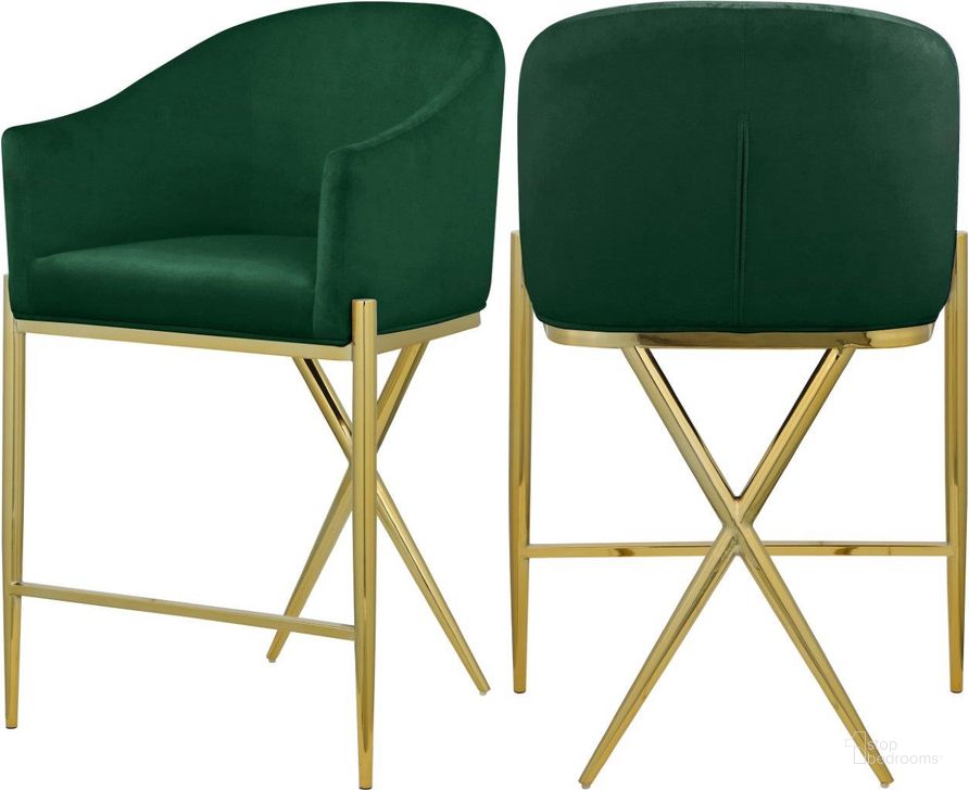 The appearance of Xavier Green Velvet Counter Stool designed by Meridian in the modern / contemporary interior design. This green velvet piece of furniture  was selected by 1StopBedrooms from Xavier Collection to add a touch of cosiness and style into your home. Sku: 867Green-C. Product Type: Barstool. Material: Velvet. Image1