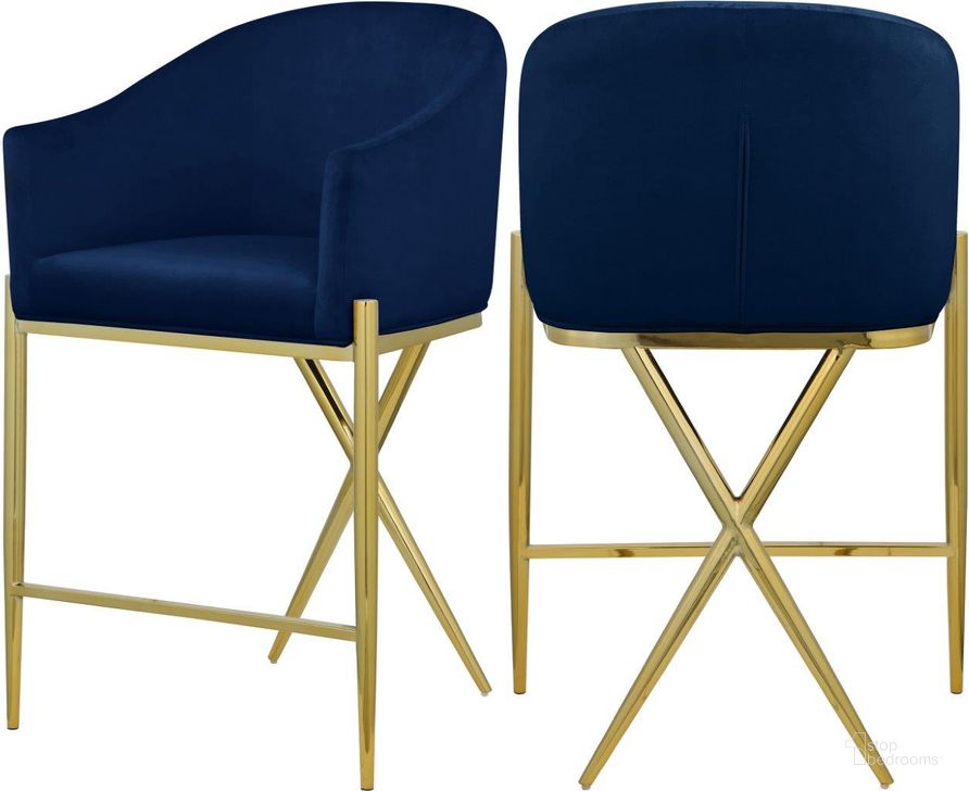 The appearance of Xavier Navy Velvet Counter Stool 867Navy-C designed by Meridian in the modern / contemporary interior design. This navy velvet piece of furniture  was selected by 1StopBedrooms from Xavier Collection to add a touch of cosiness and style into your home. Sku: 867Navy-C. Product Type: Barstool. Material: Velvet. Image1