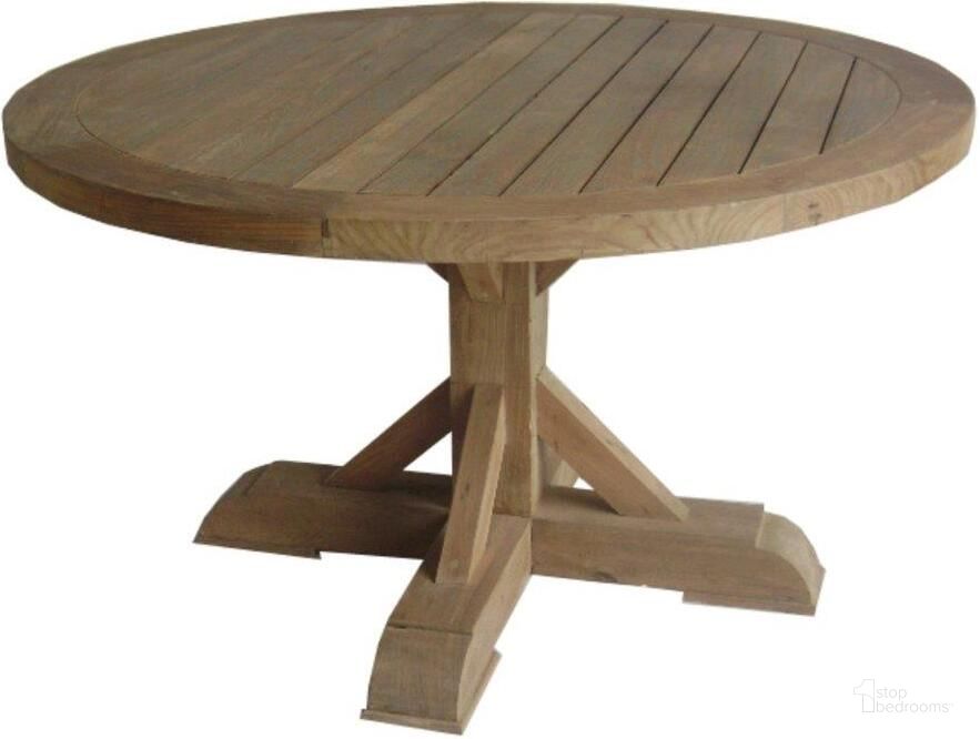 The appearance of Xena Reclaimed Natural Outdoor Teak Round Dining Table designed by Padmas Plantation in the transitional interior design. This natural piece of furniture  was selected by 1StopBedrooms from Xena Collection to add a touch of cosiness and style into your home. Sku: OL-XEN13-54R. Material: Wood. Product Type: Outdoor Dining Table. Size: 55". Image1