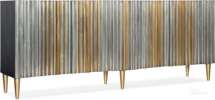 The appearance of Melange Gold Apollo Credenza designed by Hooker in the transitional interior design. This gold piece of furniture  was selected by 1StopBedrooms from Melange Collection to add a touch of cosiness and style into your home. Sku: 638-85435-MTL. Material: Wood. Product Type: Sideboard. Image1