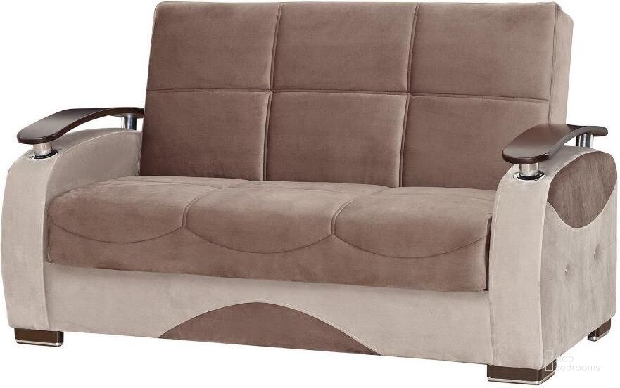 The appearance of Yafah Upholstered Convertible Loveseat with Storage In Brown designed by Casamode in the modern / contemporary interior design. This brown piece of furniture  was selected by 1StopBedrooms from Yafah Collection to add a touch of cosiness and style into your home. Sku: YFH-BN-LS. Material: Microfiber. Product Type: Loveseat. Image1