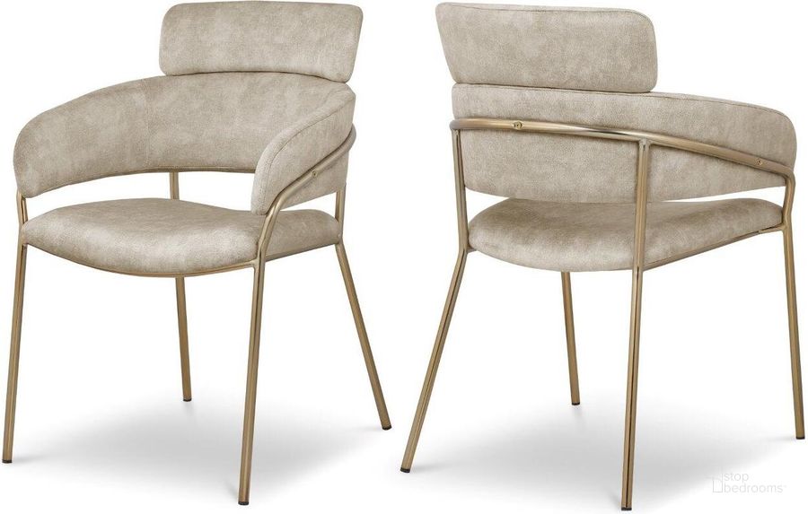The appearance of Yara Stone Velvet Dining Chair Set of 2 designed by Meridian in the modern / contemporary interior design. This stone piece of furniture  was selected by 1StopBedrooms from Yara Collection to add a touch of cosiness and style into your home. Sku: 549Stone-C. Product Type: Dining Chair. Material: Iron. Image1