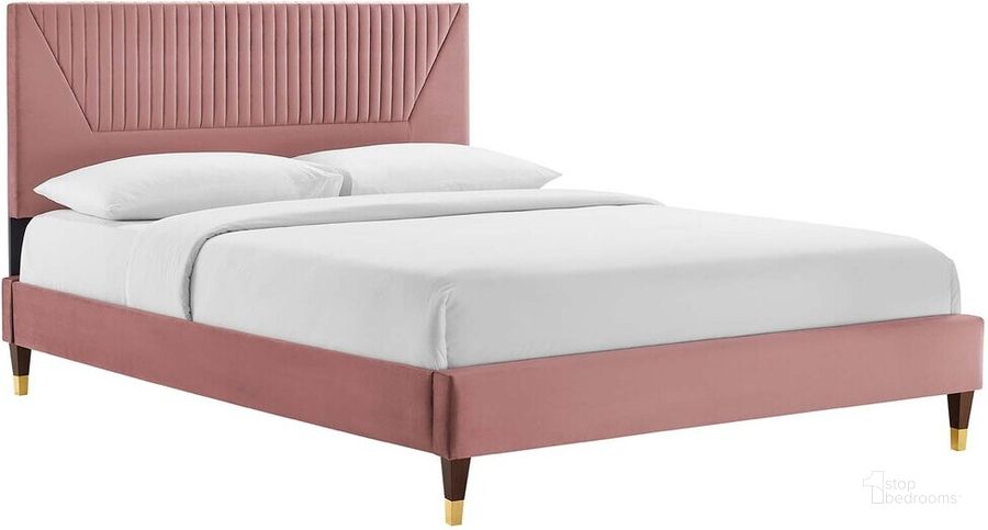 The appearance of Yasmine Channel Tufted Performance Velvet King Platform Bed In Dusty Rose designed by Modway in the  interior design. This dusty rose piece of furniture  was selected by 1StopBedrooms from Yasmine Collection to add a touch of cosiness and style into your home. Sku: MOD-7012-DUS. Bed Type: Platform Bed. Product Type: Platform Bed. Bed Size: King. Material: MDF. Image1